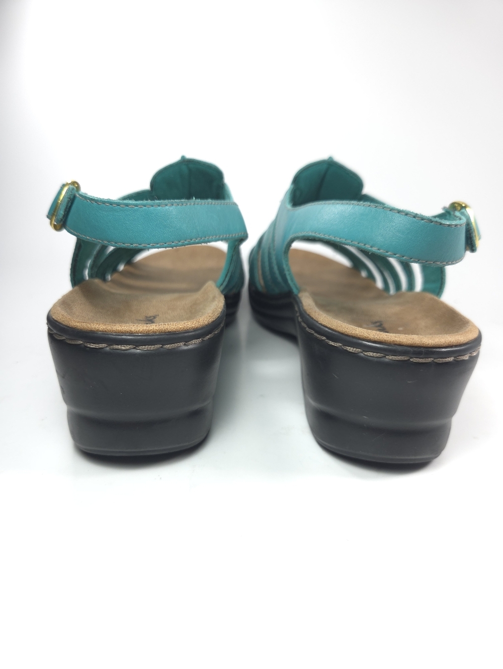Clarks Lexi Marigold Teal Leather Strappy Wedge Sandals W 11 - Picture 6 of 14